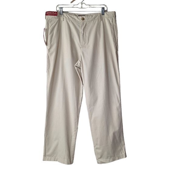 Merona Mens 38x30 The Ultimate Oyster Cotton Blend Khaki Classic‎ Fit Pant - Picture 1 of 16